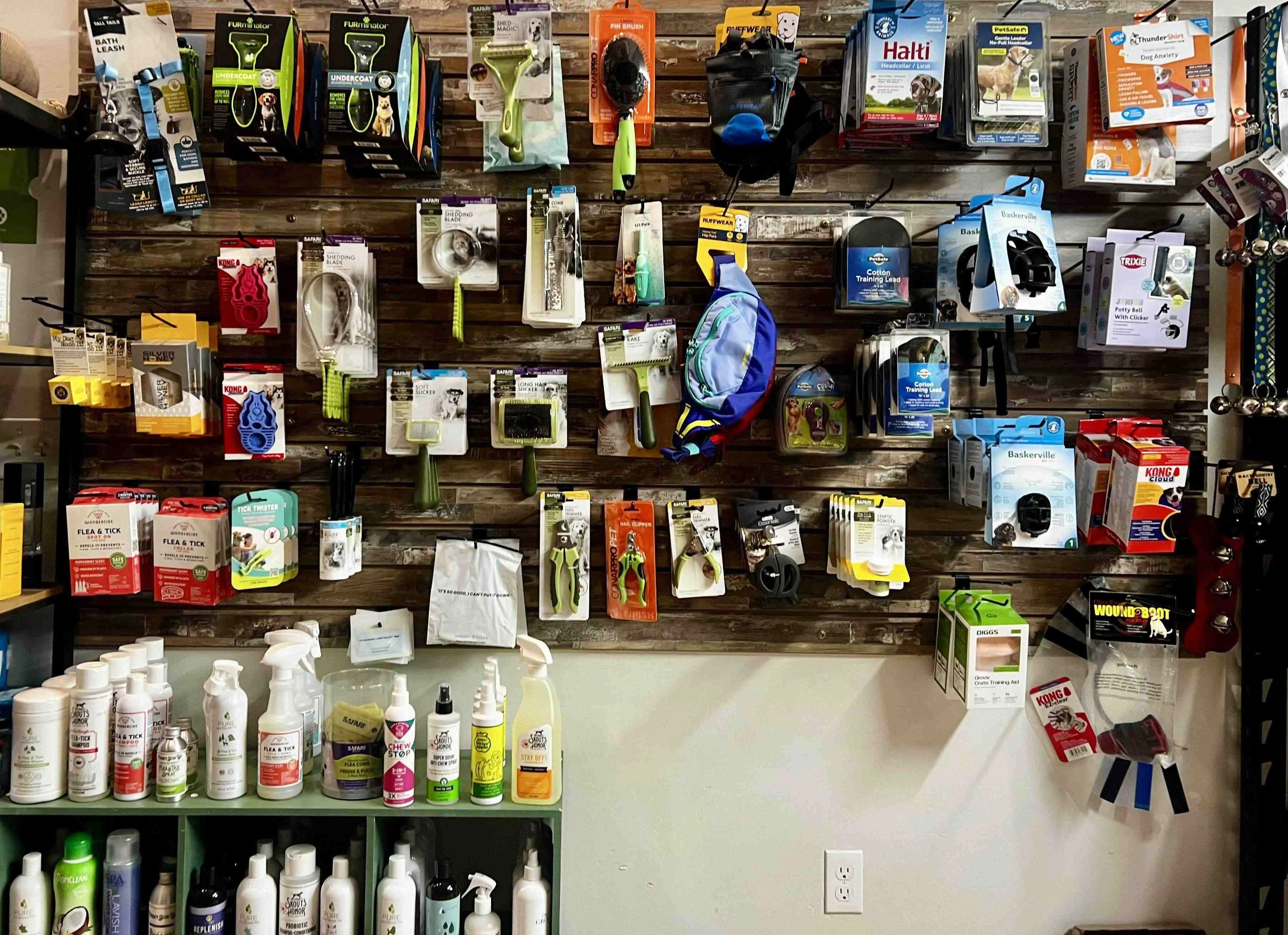 Pet grooming supplies for sale at Pawsitively Native