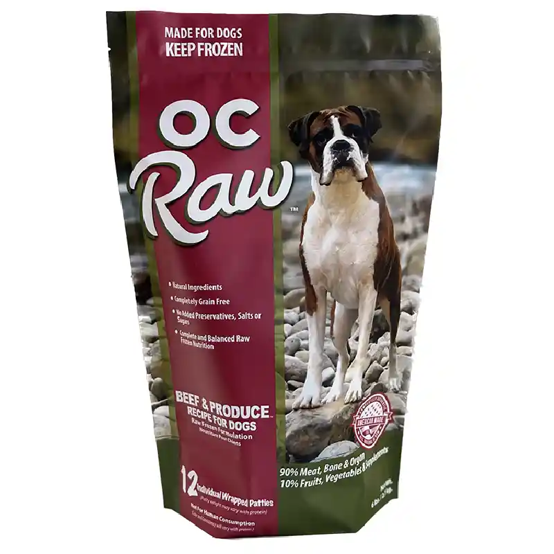 Oc Raw Dog Frozen Beef & Produce Patties 6 Lbs