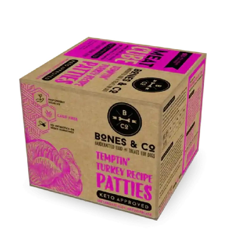 Bones Turkey Patties Bulk Box 18lb Frozen