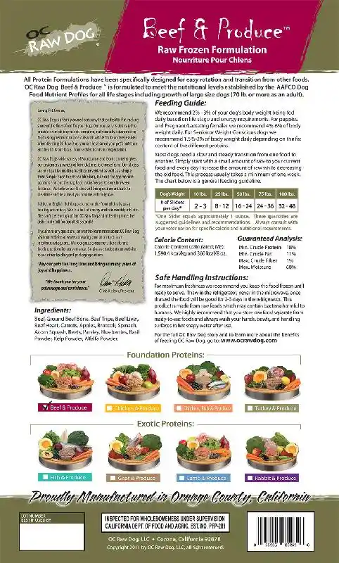 Oc Raw Dog Frozen Beef & Produce Sliders 4 Lb