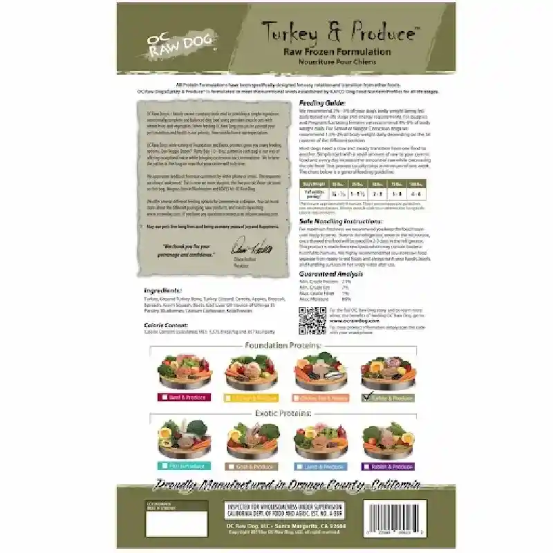Oc Raw Dog Frozen Turkey & Produce Patties 6 Lbs