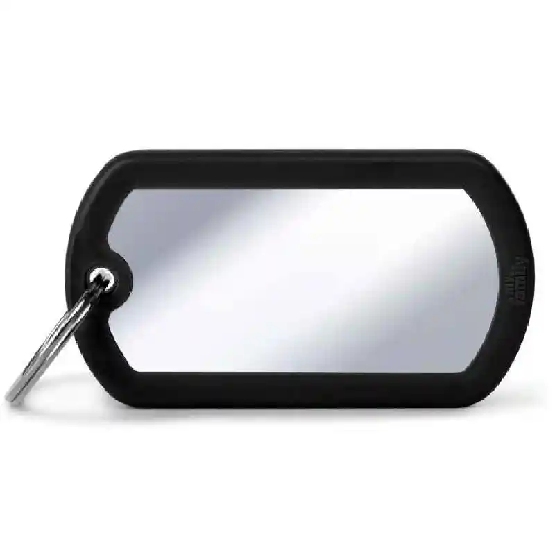 Tag Military Chrome Plated Brass Black Rubber
