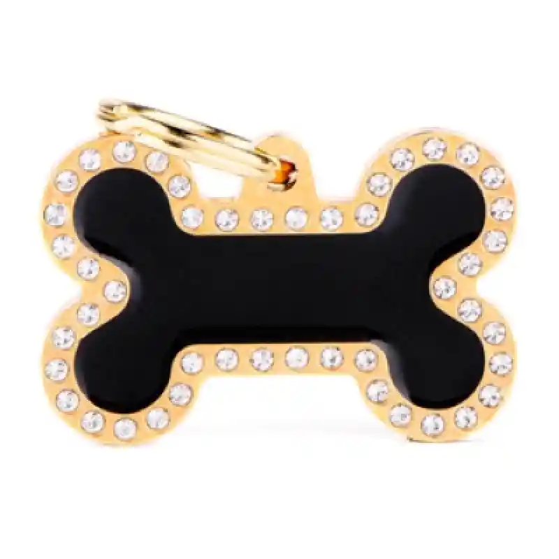 My Family Large Bone Black With Crystals