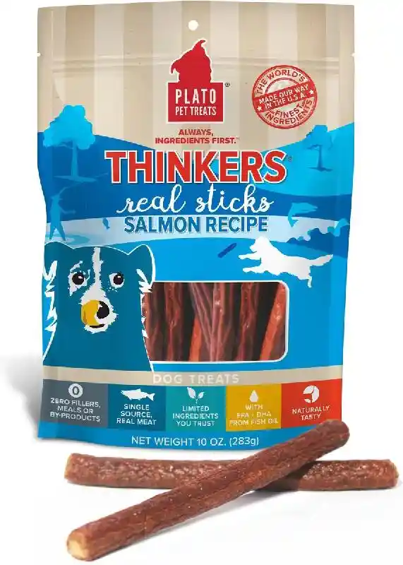 Plato Dog Thinkers Salmon Sticks Treat 10 Oz
