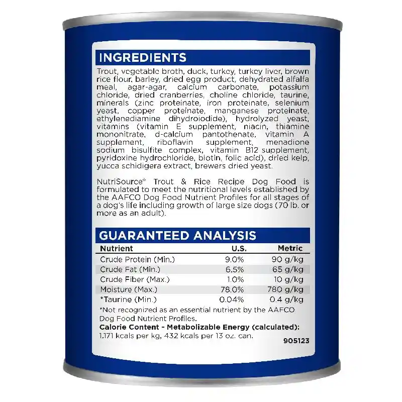 Nutrisource Dog Trout Rice Can 12.3oz 12/cs