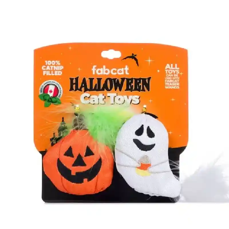 Fab Dog Cat Toy Halloween Pumpkin Ghost 2/pk