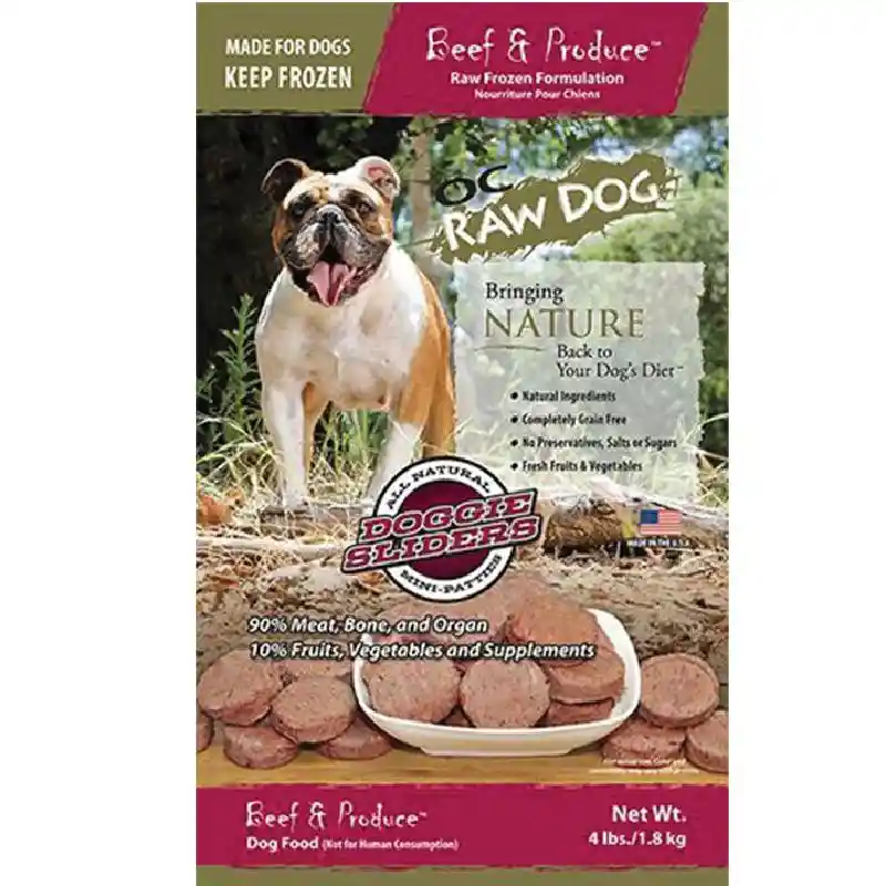 Oc Raw Dog Frozen Beef & Produce Sliders 4 Lb