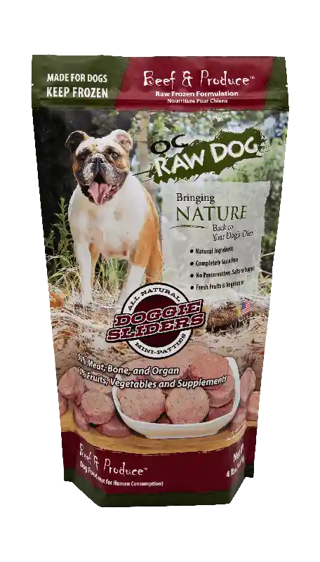 Oc Raw Dog Frozen Beef & Produce Sliders 4 Lb