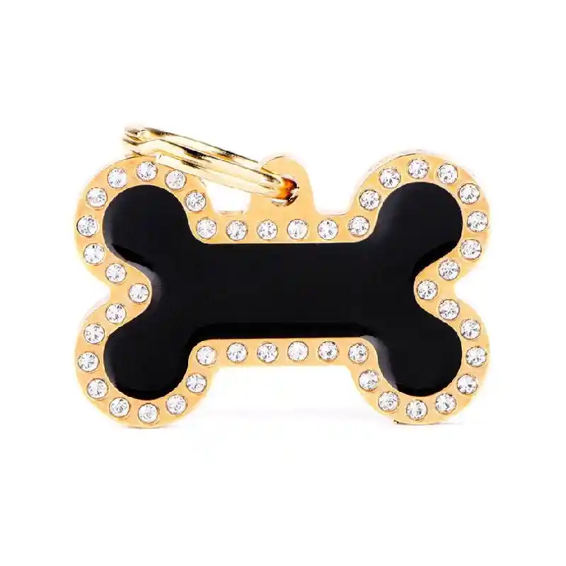 My Family Large Bone Black With Crystals