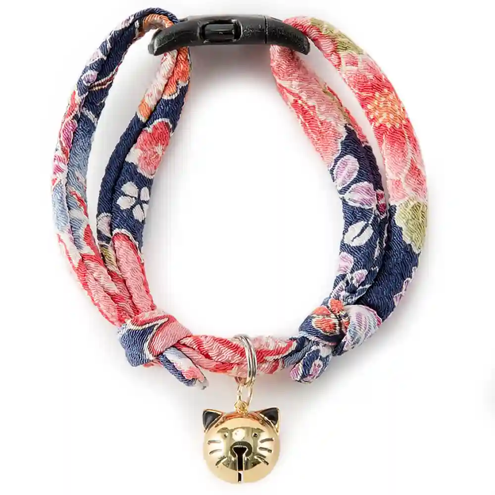 Necoichi Chirimen Hanabi Fireworks Cat Collar Navy