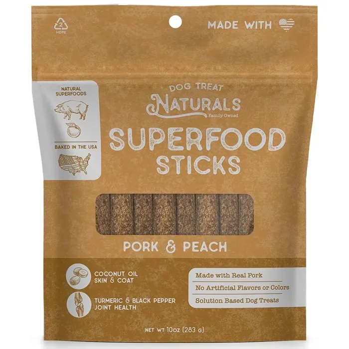 Dog Treat Naturals Pork & Peach Sticks 10oz