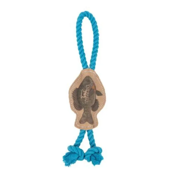 Tall Tails Dog Toy Natural Leather Color Fish Tug 12"