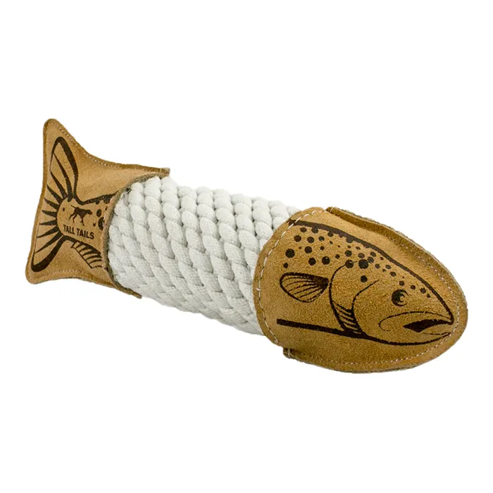 Tall Tails 15 In Nat Leather & Rope Trout Toy Ea