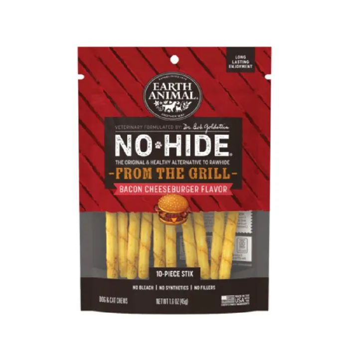 Earth Animal Dog Treat No Hide Stix Bacon Cheesebuger 10 Pack