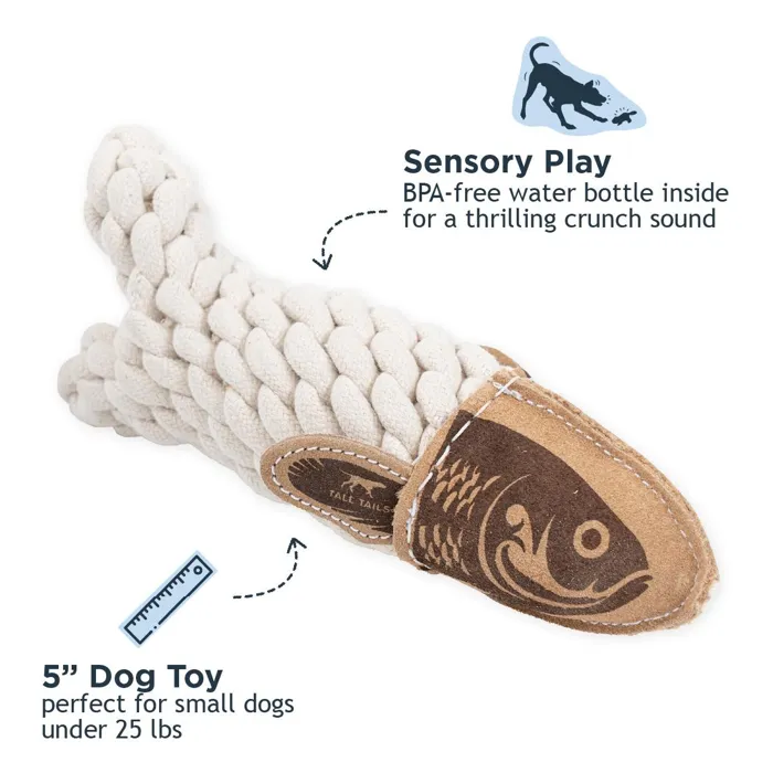 Tall Tails Dog Toy Natual Leather Crunch Fish 5"