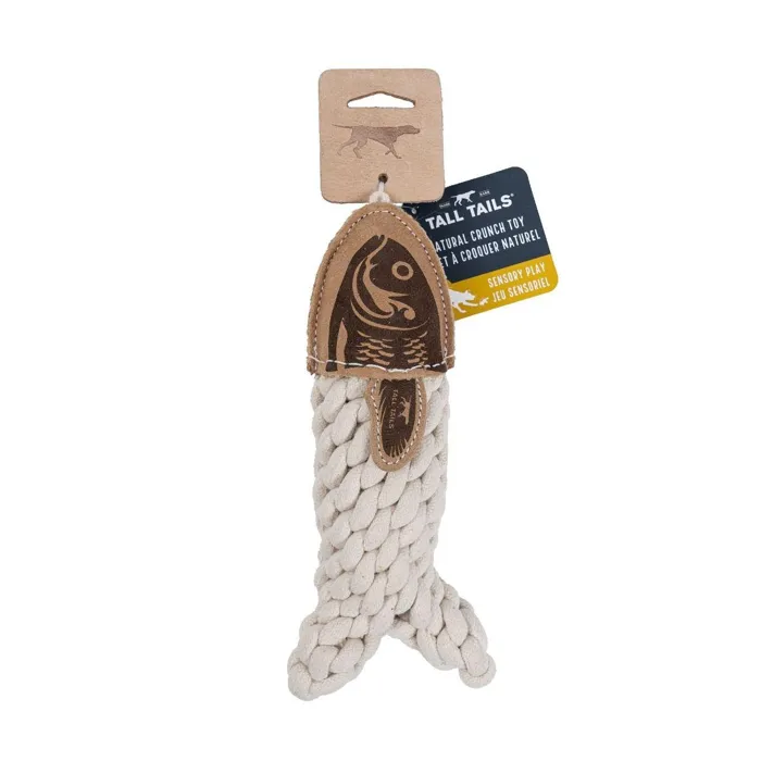 Tall Tails Dog Toy Natual Leather Crunch Fish 5"