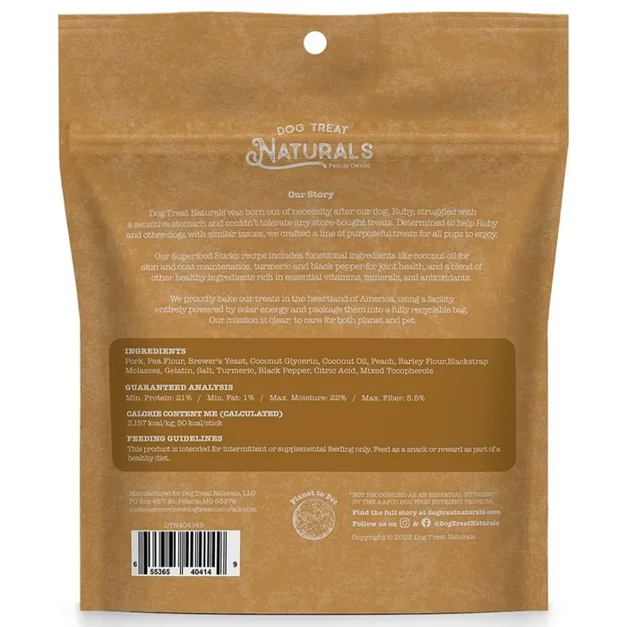 Dog Treat Naturals Pork & Peach Sticks 10oz
